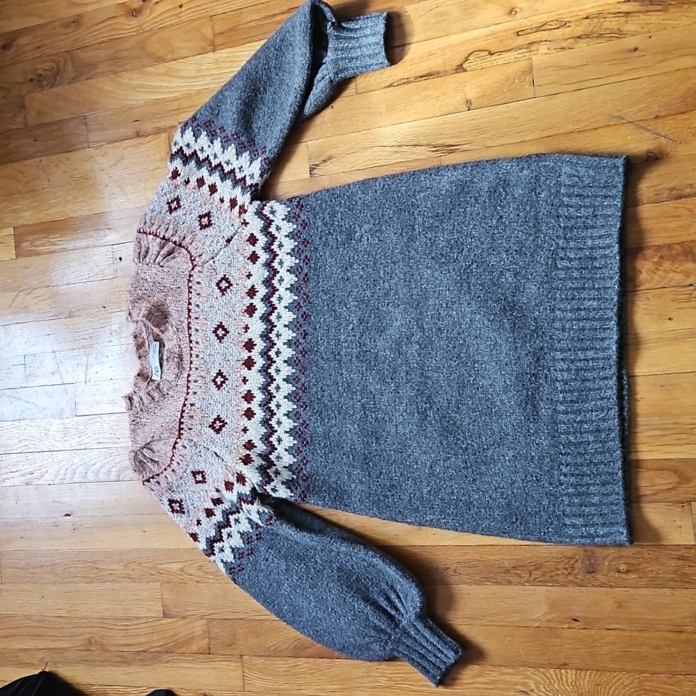 NWOT Rare Zara Fair Isle knit Balloon Sleeve Jacquard Dress small - Picture 5 of 13